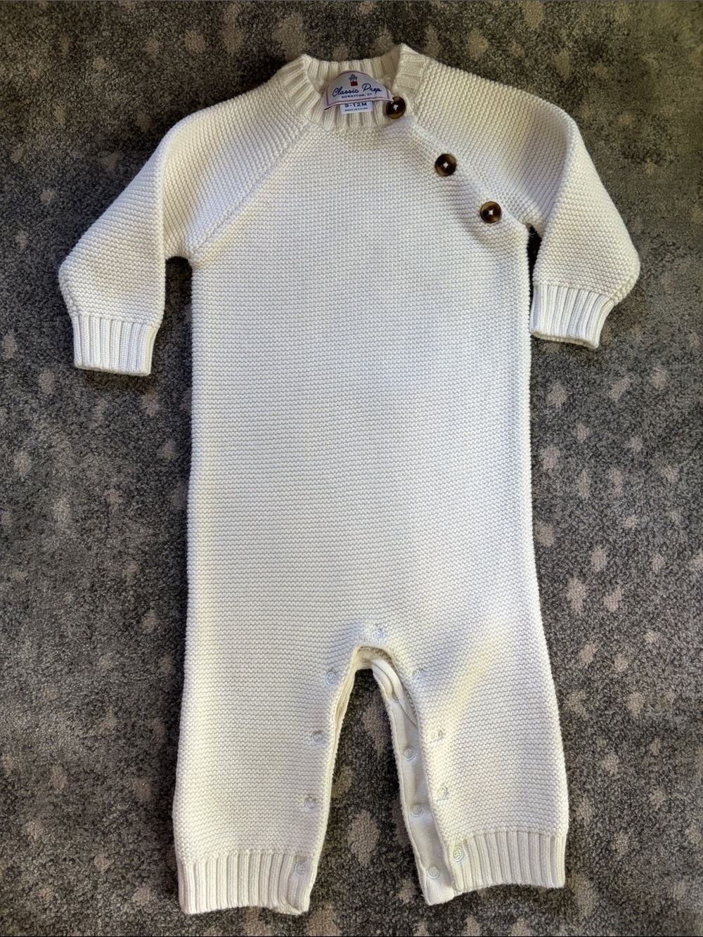 Classic Cream Knit One-Piece with Button Shoulder
